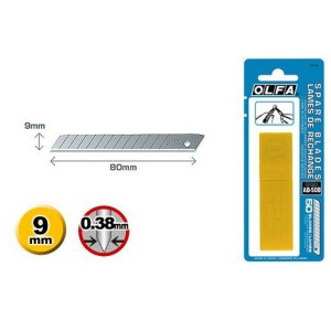Olfa AB-50B - 9mm Standard Duty 50 Spare Blades - Blister Packed - 6pc